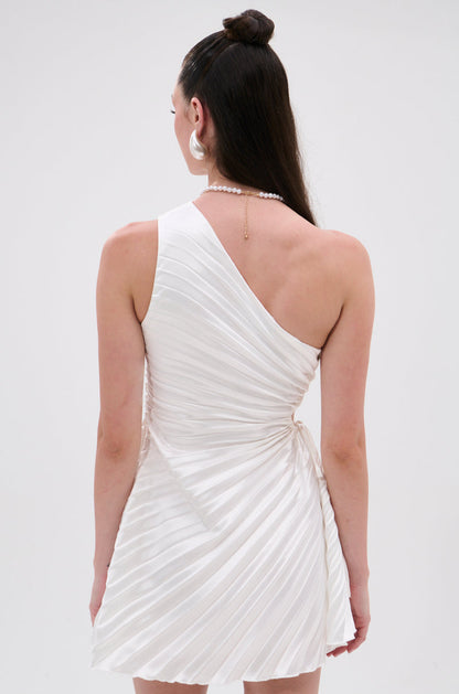 Smokey Fashions White Pleated One Shoulder Cutout Mini Dress