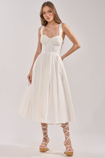 Smokey Fashions White Poplin Sweetheart Bustier A-Line Midi Dress