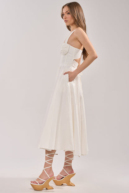 Smokey Fashions White Poplin Sweetheart Bustier A-Line Midi Dress