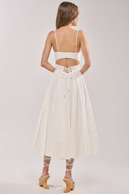 Smokey Fashions White Poplin Sweetheart Bustier A-Line Midi Dress