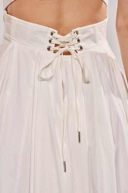 Smokey Fashions White Poplin Sweetheart Bustier A-Line Midi Dress