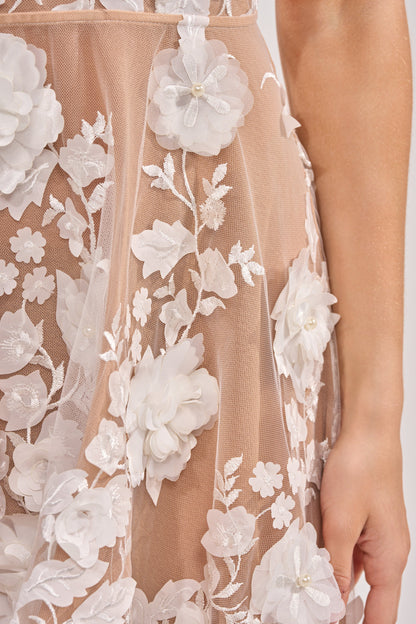 Smokey Fashions Nude 3D Floral Applique Halter Midi Dress