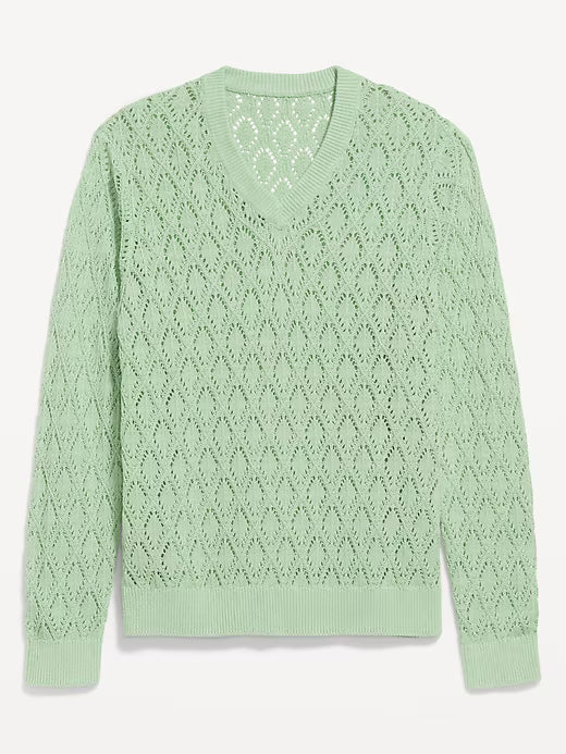 Pointelle V-Neck Sweater