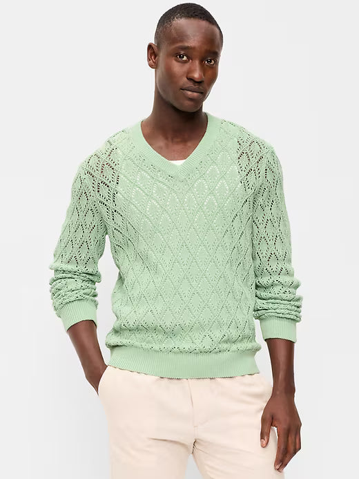 Pointelle V-Neck Sweater